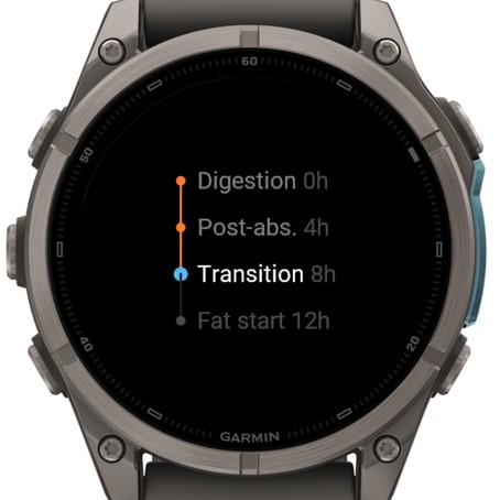 Fasting Timer en Garmin fēnix: detalles: línea de tiempo